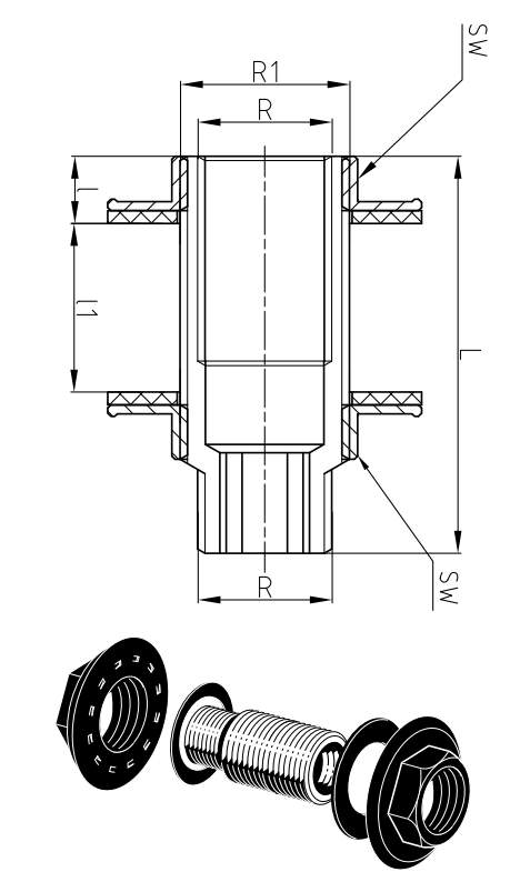 Allonge pour mur creux (laiton)